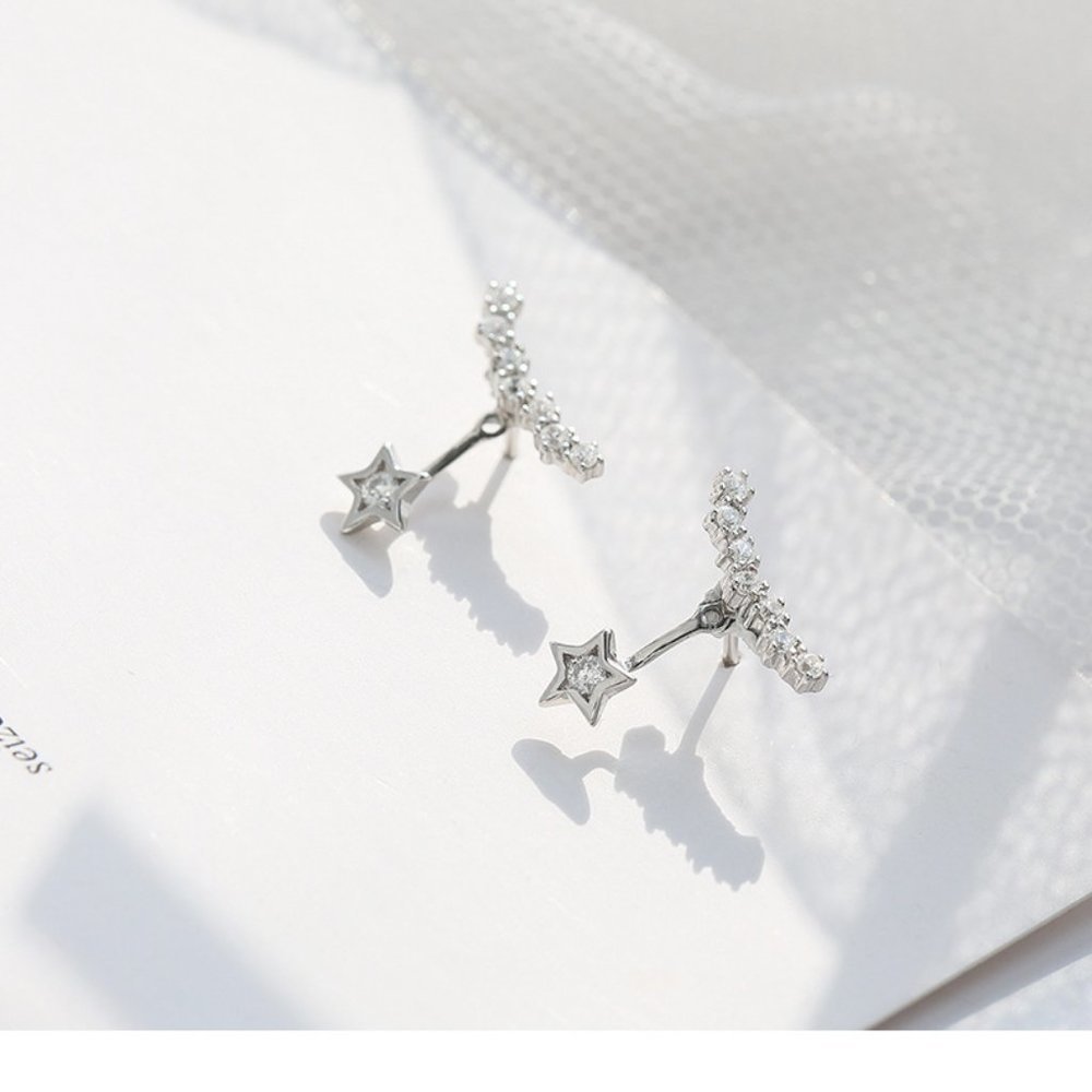 NEW 925 Sterling Silver Diamond Star Earrings - Picture 6 of 9